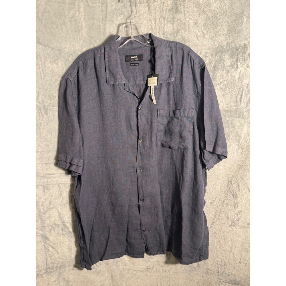 Mavi Men's Regular Fit Short Sleeve‎ Linen Camp Shirt XL Blue NEW NWT